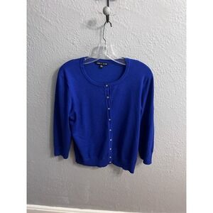 Cable & Gauge Cardigan Size XL Blue Button Up 3/4 Sleeve Women